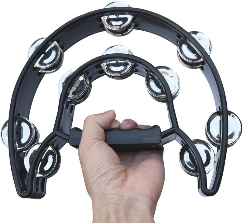 Bealuffe Tambourine Double Row Hand Held Percussion Tambourine with Metal Jingles for KTV Party (Black) - Image 5